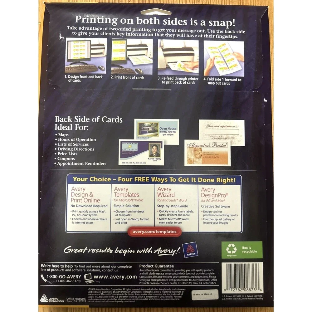 Avery Clean Edge Business Cards Inkjet 2 x 3 1/2 Linen White 200/Pack 8873 NEW